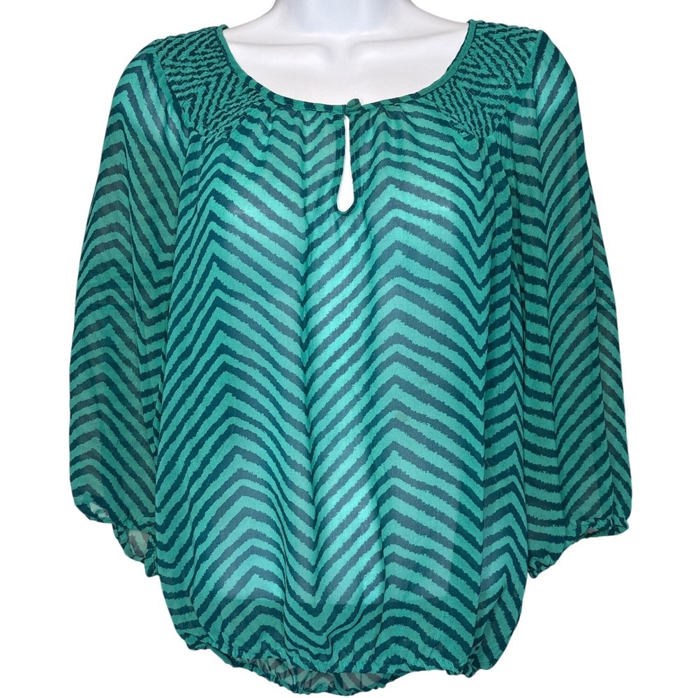 Banana Republic Womens Green Blue Chevron Peasant Blouse Size S Flowy Coastalβ